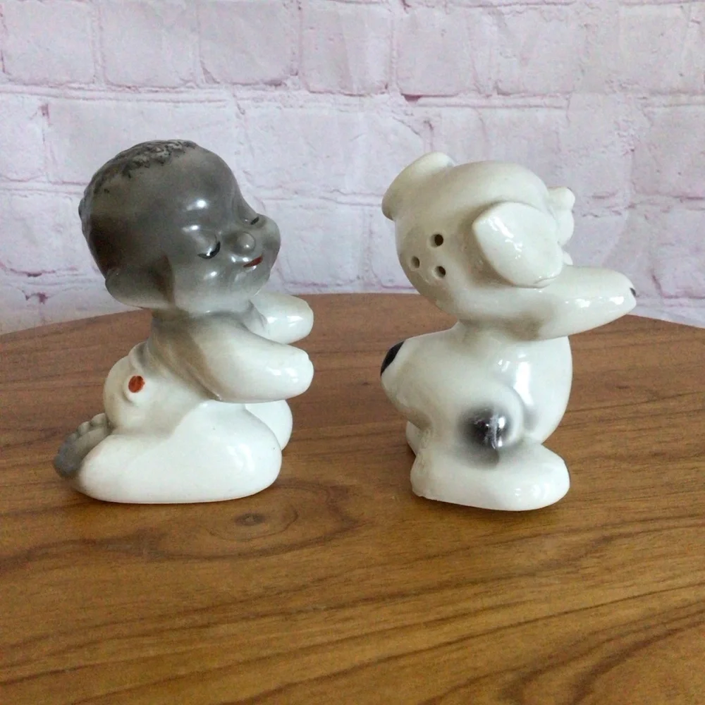 Vintage Van Tellingen Boy and Puppy Salt and Pepper Shaker Pair
